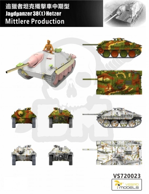 Vespid 720023 Jagdpanzer 38(t) Hetzer - Mid Production  Metal barrel + 3D Printed Parts + Metal Tow Cable