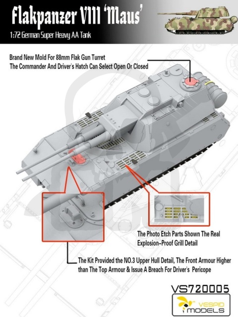 Vespid Models 720005 Flakpanzer VIII Maus German Super Heavy AA Tank 1:72