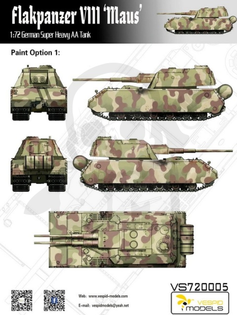 Vespid Models 720005 Flakpanzer VIII Maus German Super Heavy AA Tank 1:72