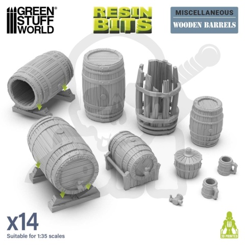 3D Printed Set Miscelaneous Wooden Barrels 1:35 zestaw beczek do makiet