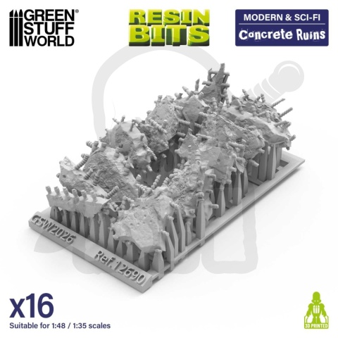 3D Printed Set Modern and Sci-fi Concrete Ruins - betonowe ruiny do dioram