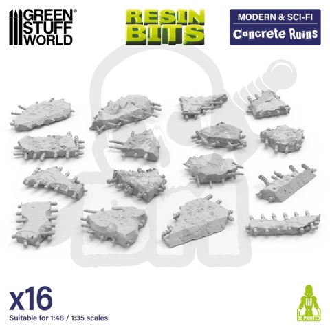 3D Printed Set Modern and Sci-fi Concrete Ruins - betonowe ruiny do dioram