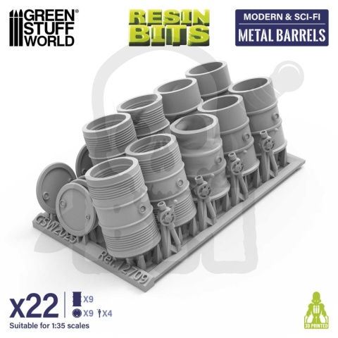 3D Printed Set Modern and Sci-fi Metal Barrels 1:35 zestaw beczek do makiet