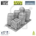 3D Printed Set Stackable Wooden Barrels 1:35 zestaw beczek do makiet