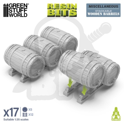 3D Printed Set Stackable Wooden Barrels 1:35 zestaw beczek do makiet