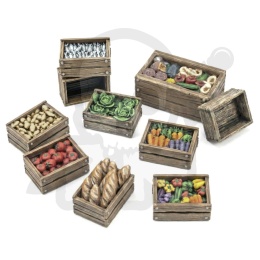 3D Printed Set Wooden Food Crates 1:48 zestaw żywicznych skrzynek 12 szt.