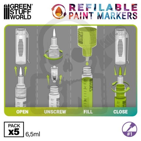 GSW Refillable markers - Size 1 - uniwersalne markery do farb 5 szt.