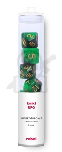 Kości RPG 7 szt. Dwukolorowe Zielono-czarne - zestaw kostek do gry