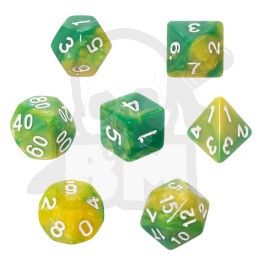 RPG Dice 2Color 7-Set Green-Yellow - zestaw kostek do gry