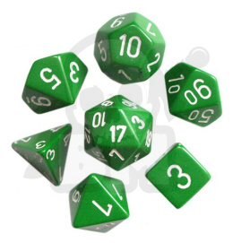 Kości RPG 7 szt matowe zielone zestaw K4 6 8 10 12 20 i 00-90 + pudełko