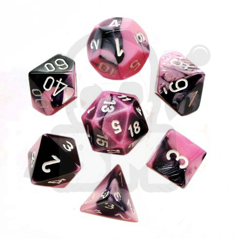 Kości RPG 7 szt. Gemini Black-pink w/white zestaw K4 6 8 10 12 20 i 00-90 kostki+ pudełko
