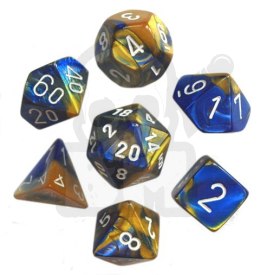 Kości RPG 7 szt. Gemini Blue-Gold w/white zestaw K4 6 8 10 12 20 i 00-90 kostki+ pudełko