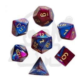 Kości RPG 7 szt. Gemini Blue-purple w/gold zestaw K4 6 8 10 12 20 i 00-90 kostki+ pudełko