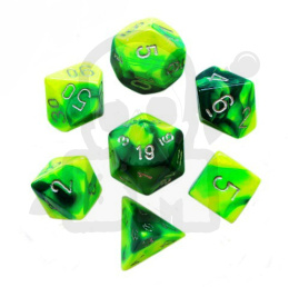 Kości RPG 7 szt. Gemini Green-Yellow w/silver zestaw K4 6 8 10 12 20 i 00-90 kostki+ pudełko