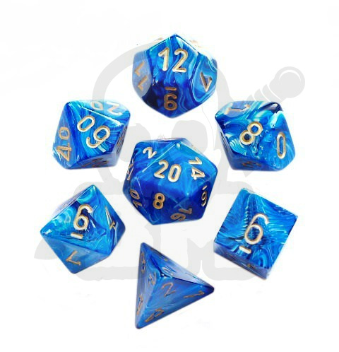 Kości RPG 7 szt Vortex Polyhedral Blue/gold zestaw K4 6 8 10 12 20 i 00-90 + pudełko