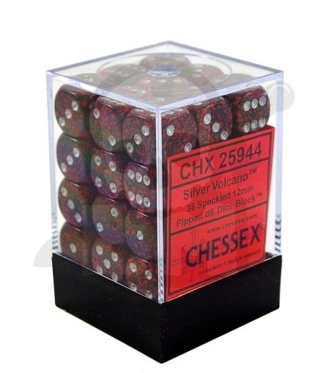 Kostki K6 12mm Chessex Silver Volcano 36 szt. + pudełko