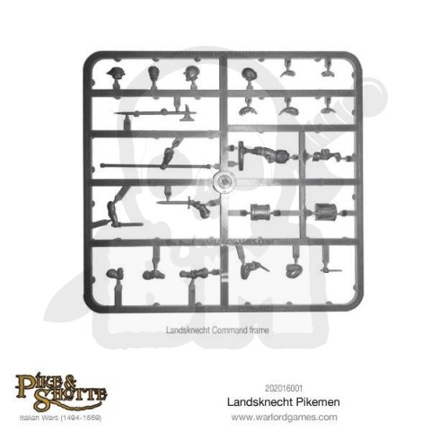 Landsknechts Pikemen Command sprue with options for officers, standard bearers, drummers, etc.