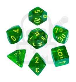 Set of 7 rpg dice Borealis Maple Green/yellow D4 D6 D8 D10 D12 D20 D00-90