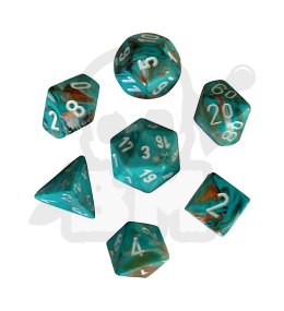 Kości RPG 7 szt. Marble Oxi-Copper zestaw K4 6 8 10 12 20 i 00-90 + pudełko