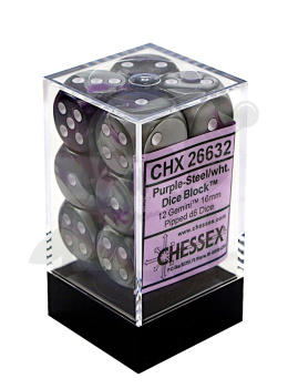 Kostki Gemini Chessex Purple-Steel K6 16mm 12szt. +pudełko