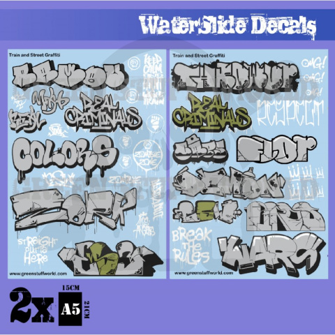 Decal Sheets -Train and Graffiti Mix - Silver and Gold kalkomanie
