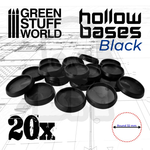 Hollow Plastic Bases Black podstawki 32mm 20 szt.