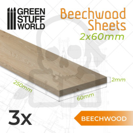 Beechwood sheet Arkusze bukowe 2x60x250mm 3 szt.