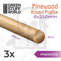 Pinewood round rod 8x250mm profile sosnowe 3 szt.