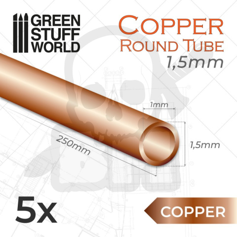 Round Copper tube 1,5mm rurki miedziane 5 szt.