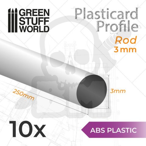 ABS Plasticard - Profile ROD 3mm 10 szt.