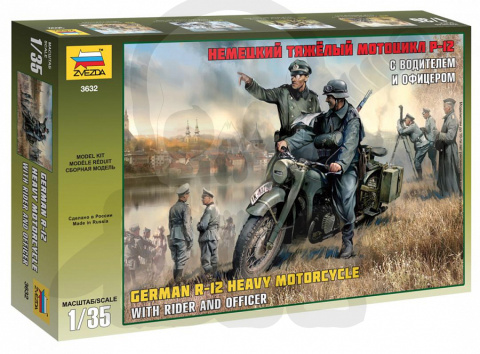 1:35 German R-12 heavy motocycle with rider and officer R12